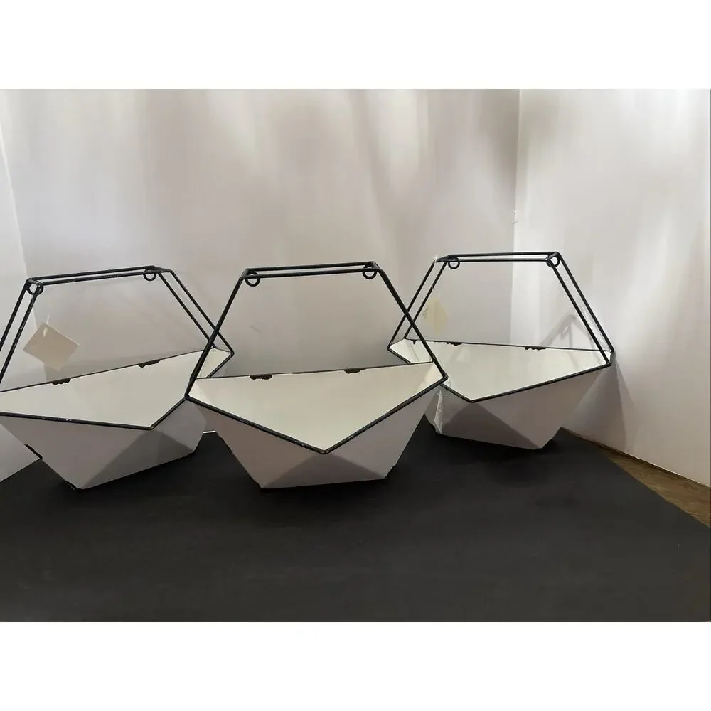 Hobby Lobby Geometric Wall Mounted Planters 3pc Set Metal Black/White